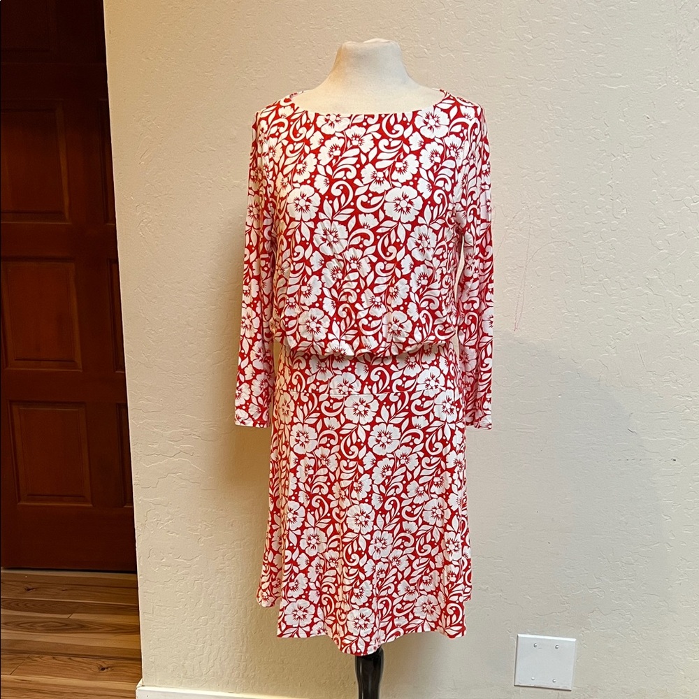 Boden Nellie long sleeve dress red and white floral